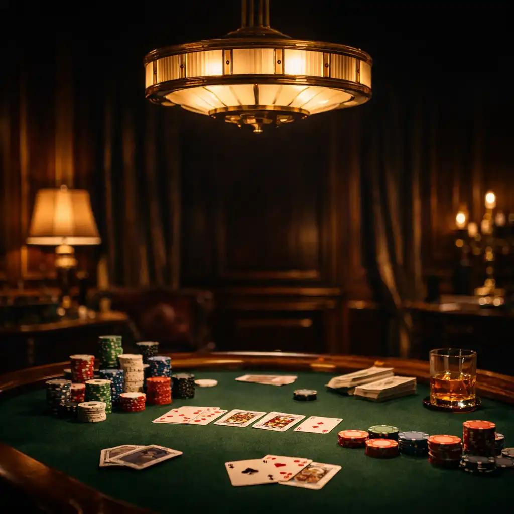 Table de poker élégante dans le salon feutré du Jardin Velours